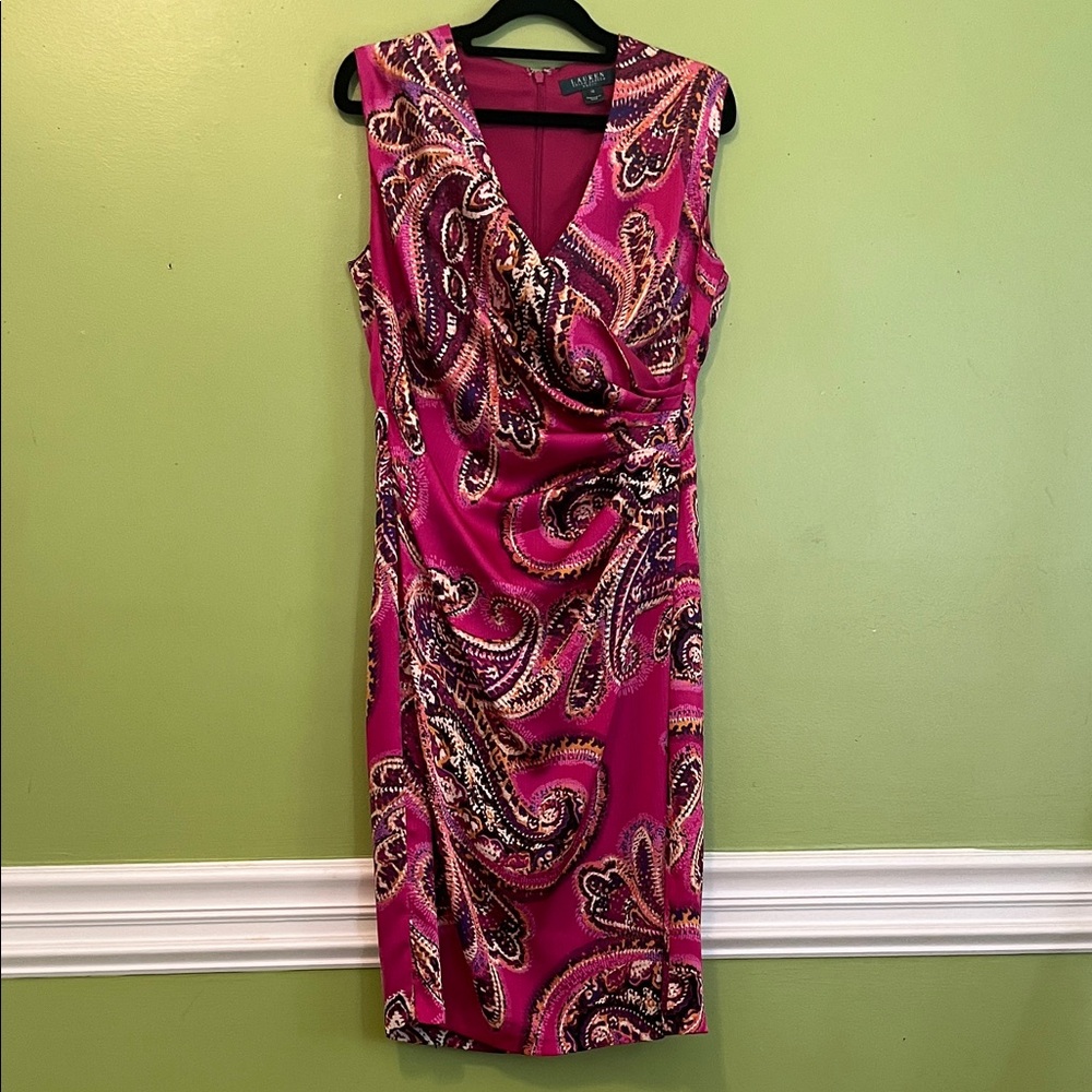 Lauren Ralph Lauren vibrant pink paisley print surplice sheath dress